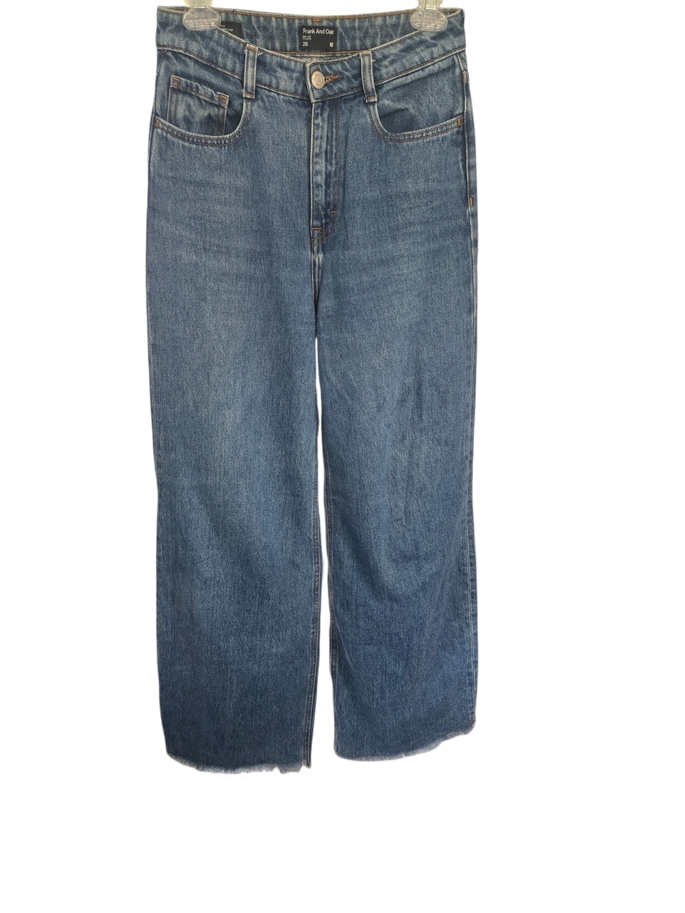 Frank & Oak Nina Wide Leg Jeans Womens 26 High Rise Raw Hem Medium Wash